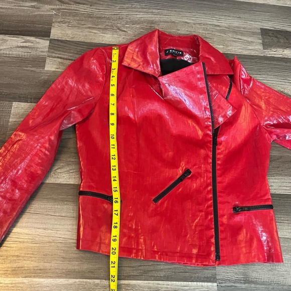 J’Envie Cherry Red Moto Style Jacket Size 6 - Picture 10 of 12
